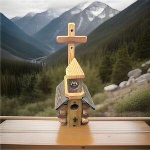 Wooden Country Church Birdhouse